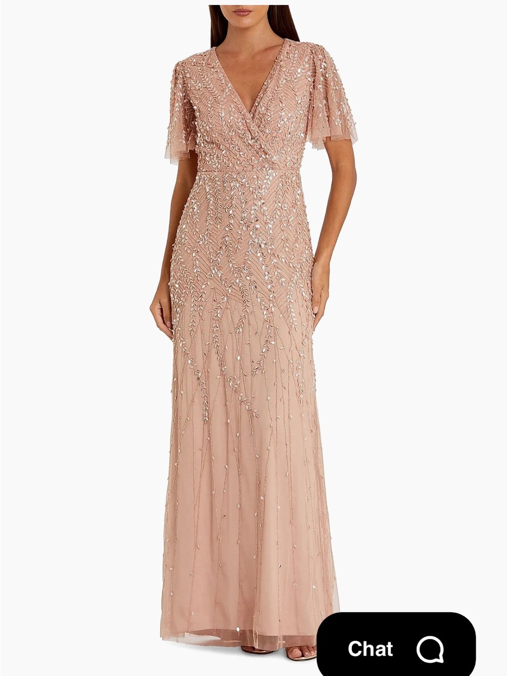 Mac Duggal Blush-Beaded V-Neck Evening Gown